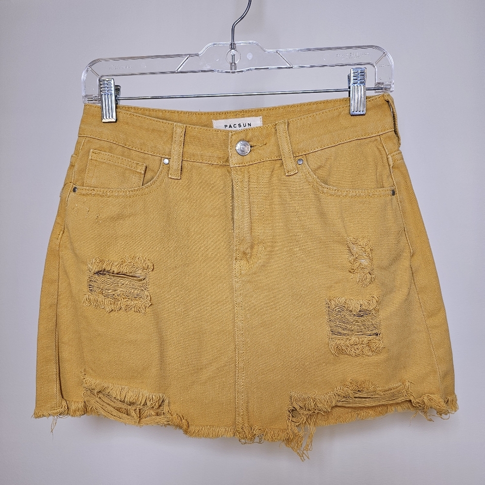 👍Pacsun mustard yellow cotton ripped jean skirt size 25 US